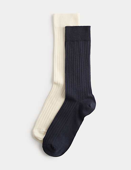 2 Pack Cotton Rich Ribbed Crew Socks