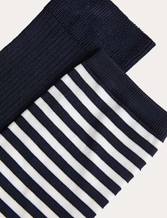 2 Pack Rayon Striped Ankle High Socks