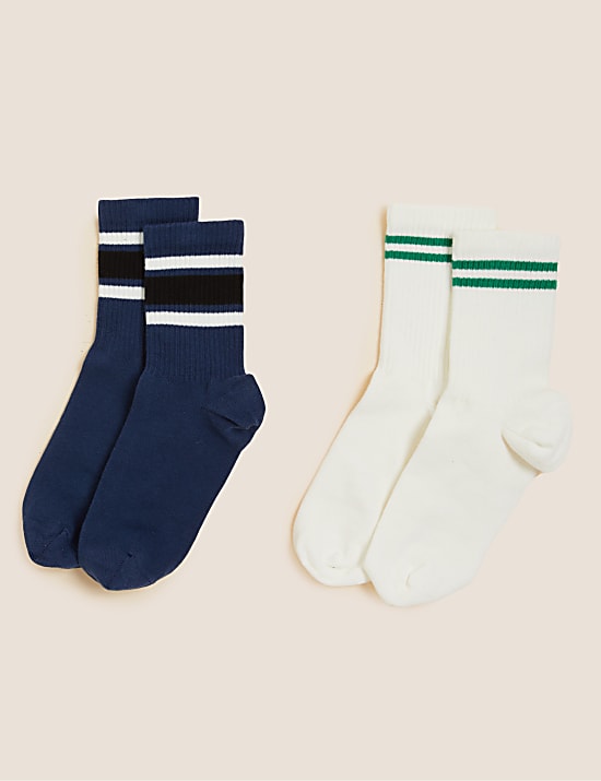 2pk Cotton Rich Striped Ankle High Socks