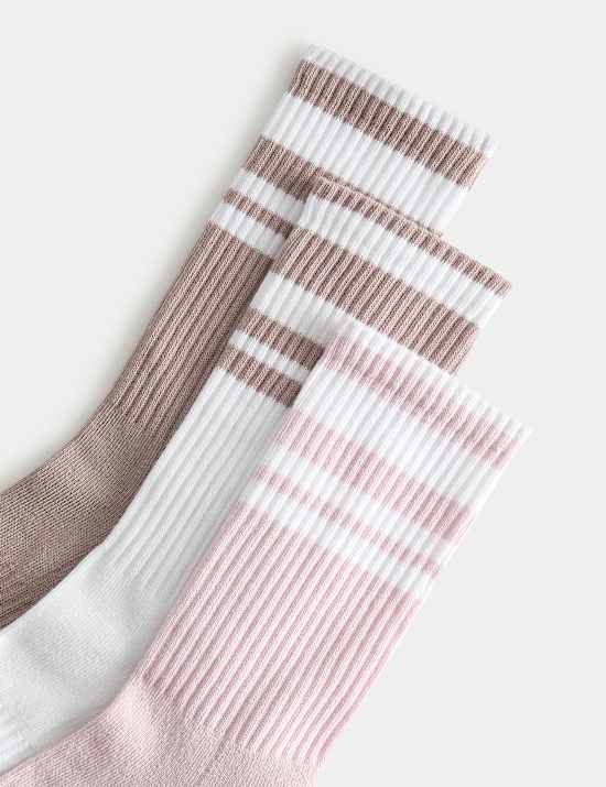 3 Pack Cotton Rich Striped Ankle High Socks