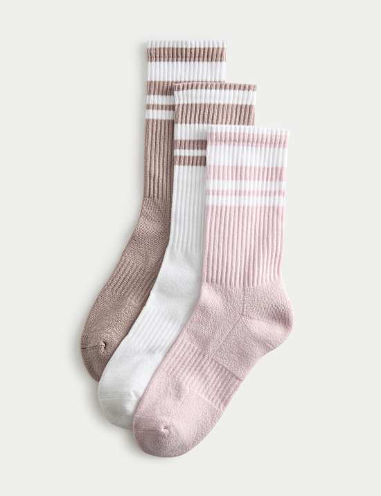 3 Pack Cotton Rich Striped Ankle High Socks