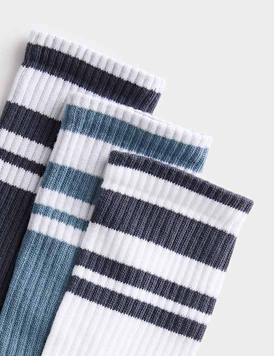 3 Pack Cotton Rich Striped Ankle High Socks