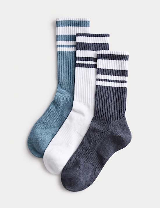 3 Pack Cotton Rich Striped Ankle High Socks