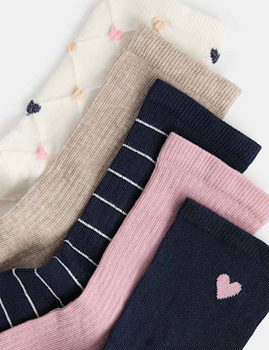5 Pack Cotton Rich Heart Crew Socks