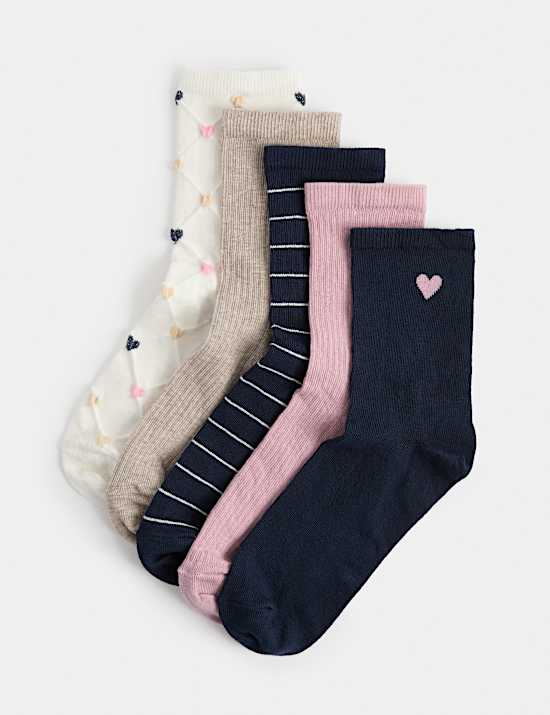 5 Pack Cotton Rich Heart Crew Socks
