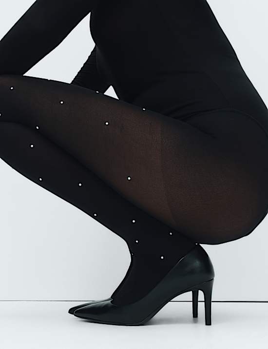 Pearl Embellished Opaque Tights