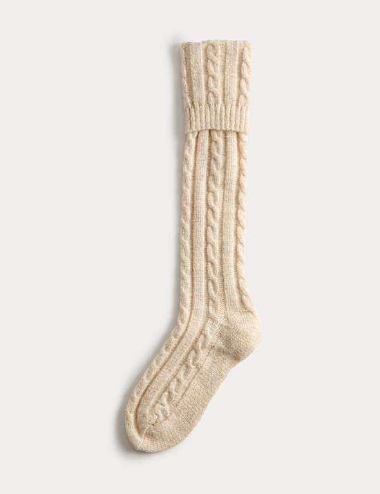 Chaussettes mi-bas thermiques en maille torsad&eacute;e