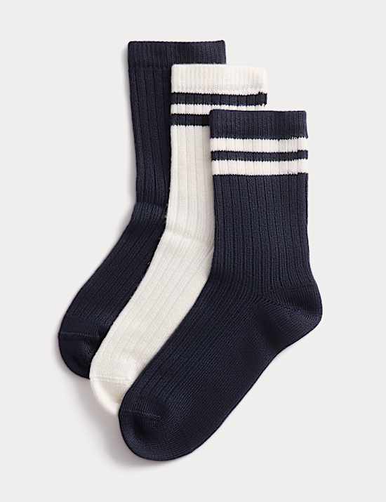 3 Pack Supersoft Ribbed Striped Ankle Thermal Socks