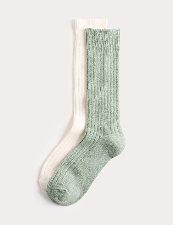 2pk Ribbed Mid Calf Socks