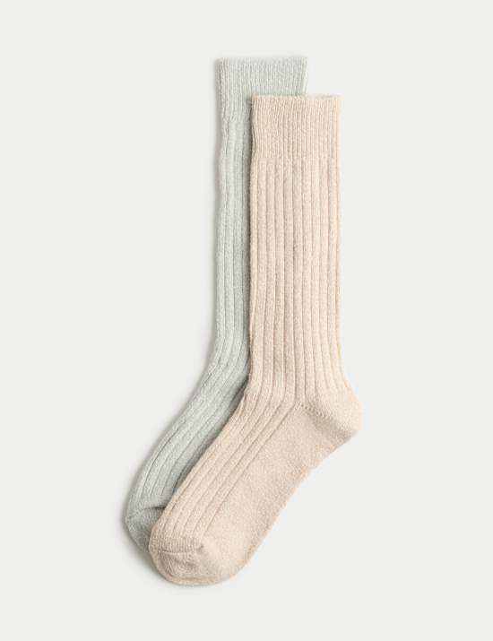 2pk Ribbed Mid Calf Socks