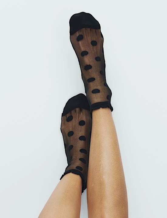 Cotton Blend Sheer Large Spot Anklets