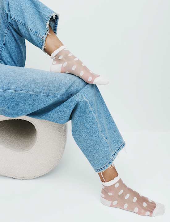 Cotton Blend Sheer Large Spot Anklets