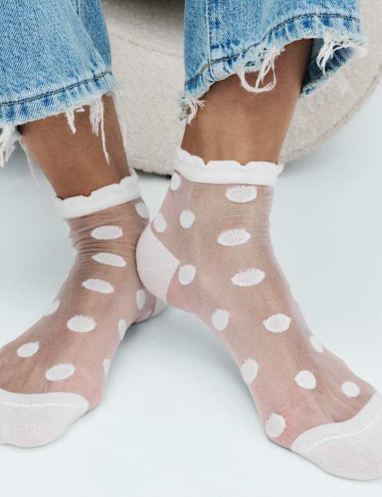 Cotton Blend Sheer Large Spot Anklets