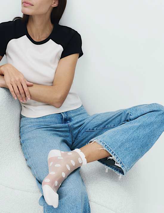 Cotton Blend Sheer Large Spot Anklets