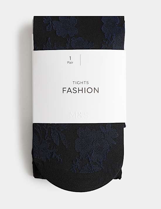 Panty van netstof met bloemen