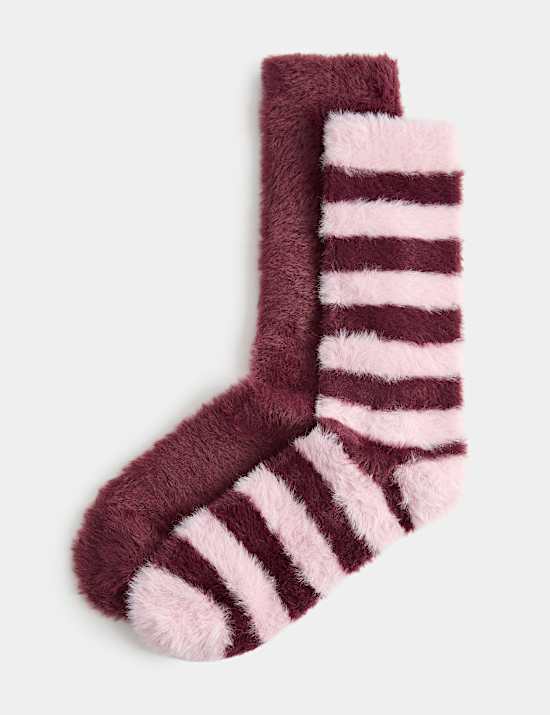 2 Pack Cosy Striped Fluffy Socks