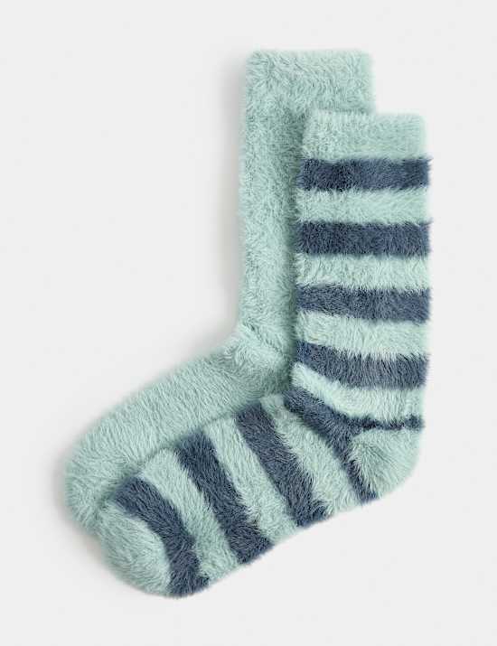 2 Pack Cosy Striped Fluffy Socks