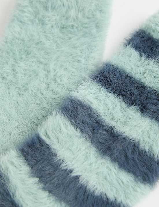 2 Pack Cosy Striped Fluffy Socks