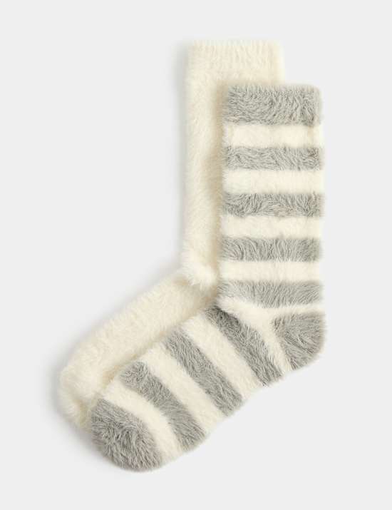 2 Pack Cosy Striped Fluffy Socks