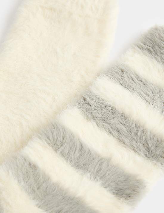 2 Pack Cosy Striped Fluffy Socks