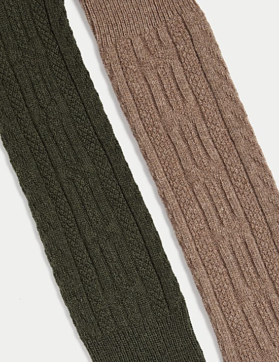 2pk Wool Blend Cable Knit Knee High Socks