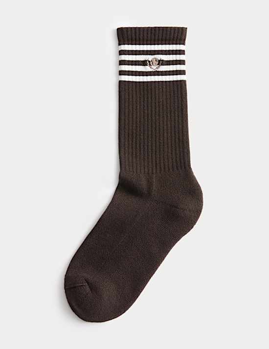 Cotton Rich Embroidered Ankle High Socks