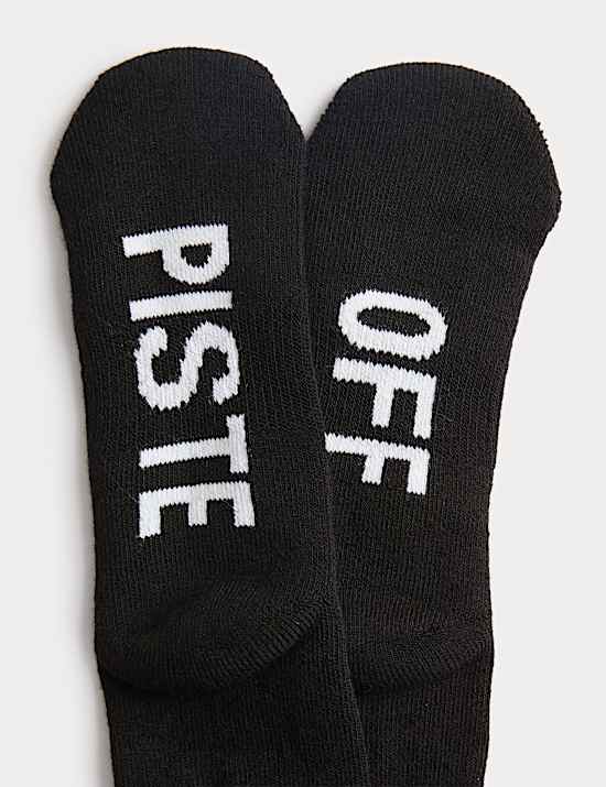 Off Piste Slogan Ankle High Socks with Wool