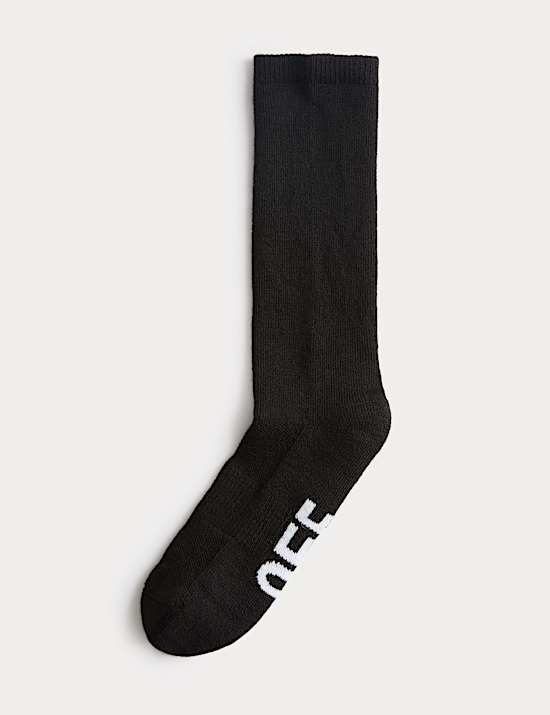 Off Piste Slogan Ankle High Socks with Wool