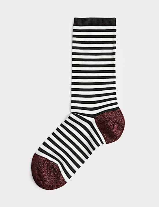 Rayon Striped Lurex Ankle High Socks