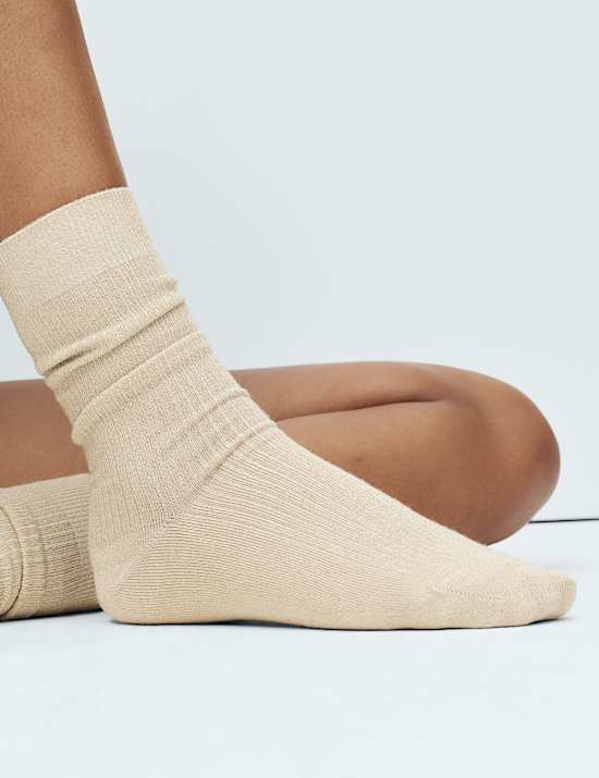 2pk All Over Lurex Crew Socks