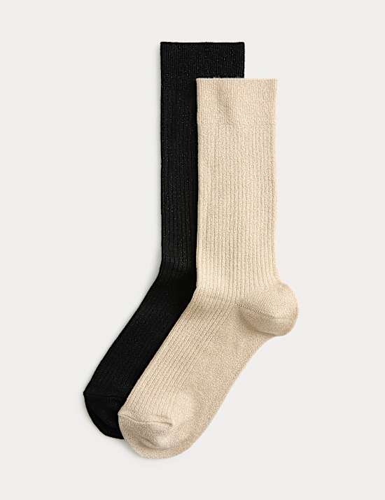 2pk All Over Lurex Crew Socks