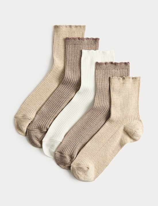 5 Pack Supersoft Ribbed Quarter Socks