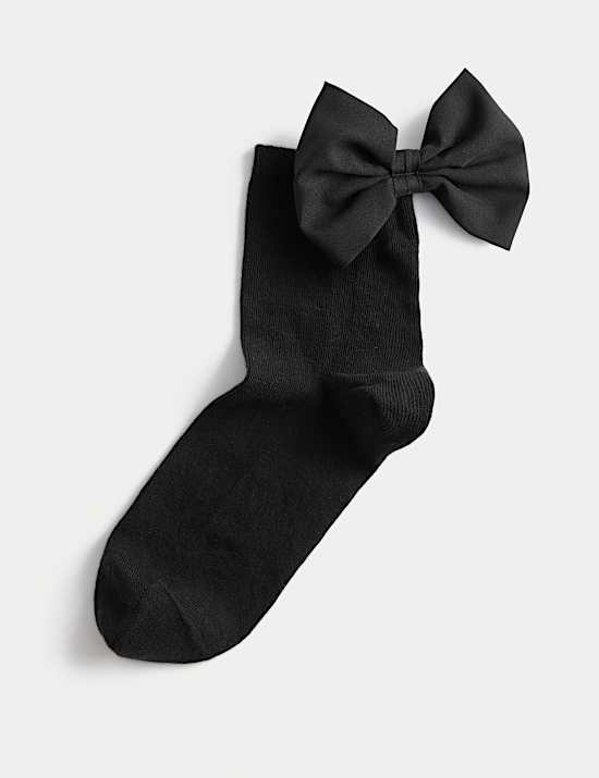 Cotton Rich Add On Bow Quarter Socks
