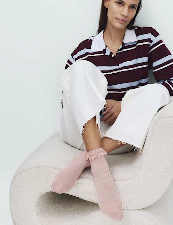 2 Pack Cotton Rich Crochet Quarter Socks