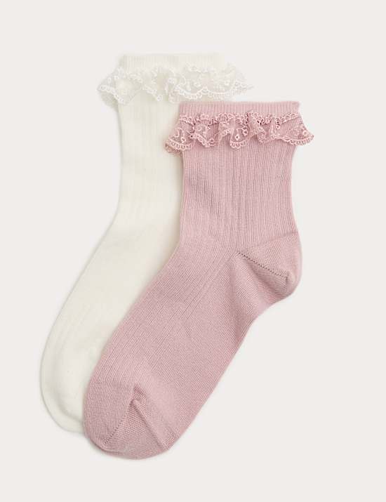 2 Pack Cotton Rich Crochet Quarter Socks