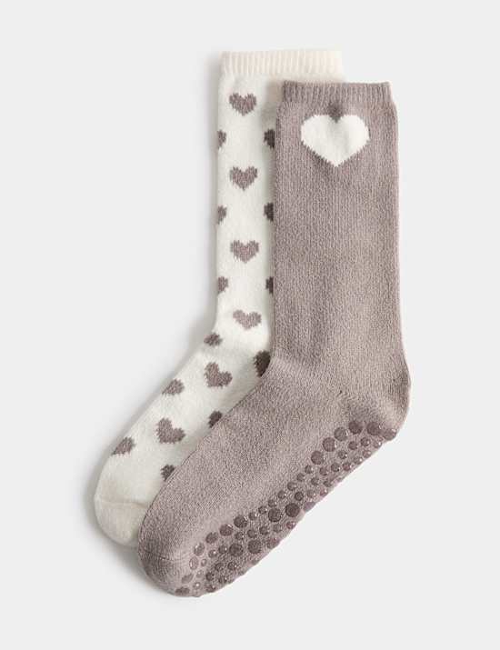 2 Pack Heart Slipper Socks