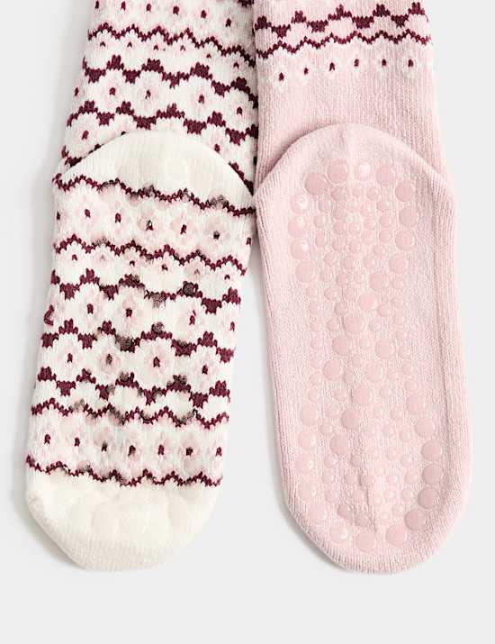 2 Pack Fairisle Slipper Socks