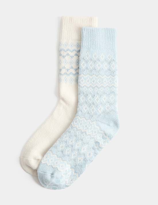 2 Pack Fairisle Slipper Socks