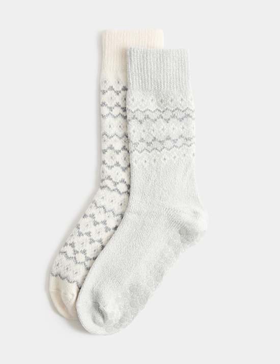 2 Pack Fairisle Slipper Socks
