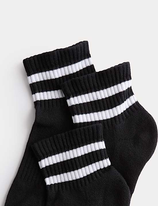 3 Pack Cotton Rich Striped Quarter Socks
