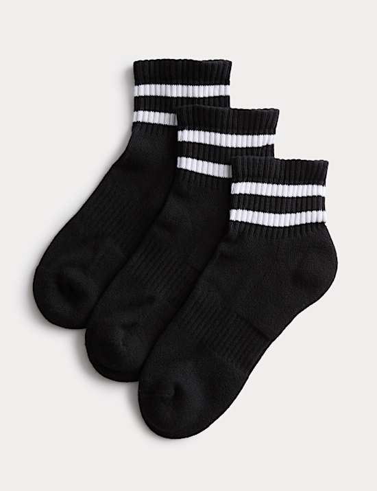 3 Pack Cotton Rich Striped Quarter Socks