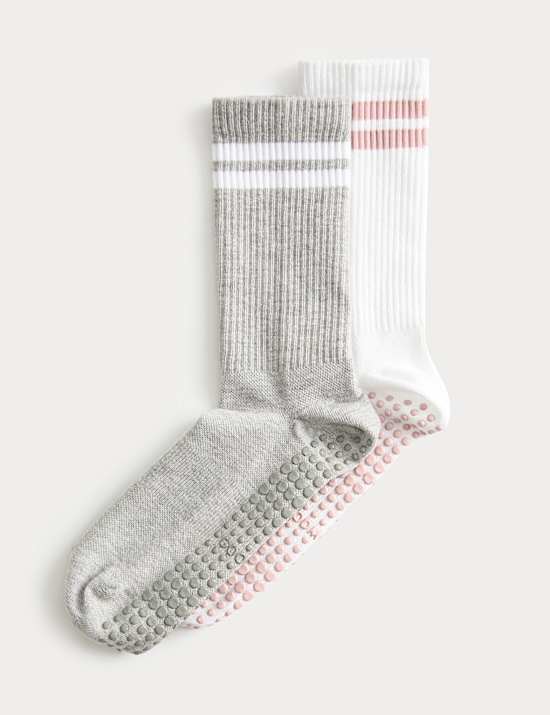 2pk Cotton Blend Stripe Yoga Socks
