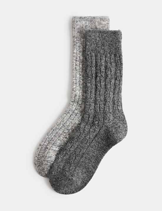 2 Pack Thermal Ribbed Cable Ankle High Socks
