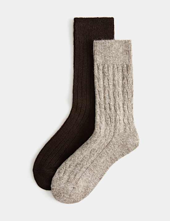 2 Pack Thermal Ribbed Cable Ankle High Socks