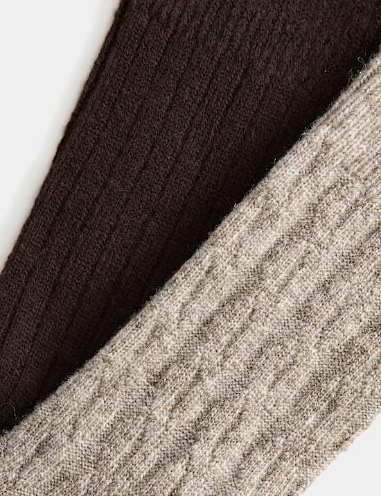 2 Pack Thermal Ribbed Cable Ankle High Socks