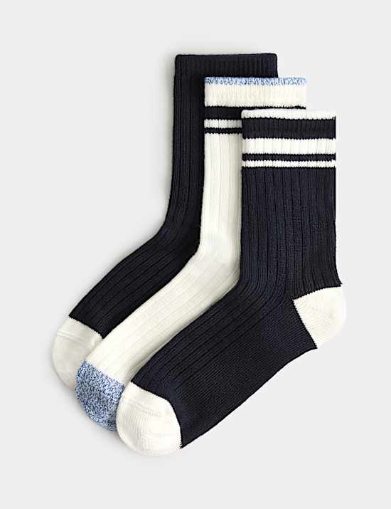 3er-Pack Gestreifte Supersoft Thermo Crew Socks