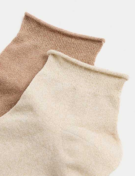 2pk Cotton Blend Sparkle Quarter Socks
