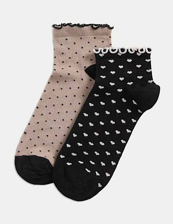 2pk Sumptuously Soft™ Heart & Spot Quarter Socks