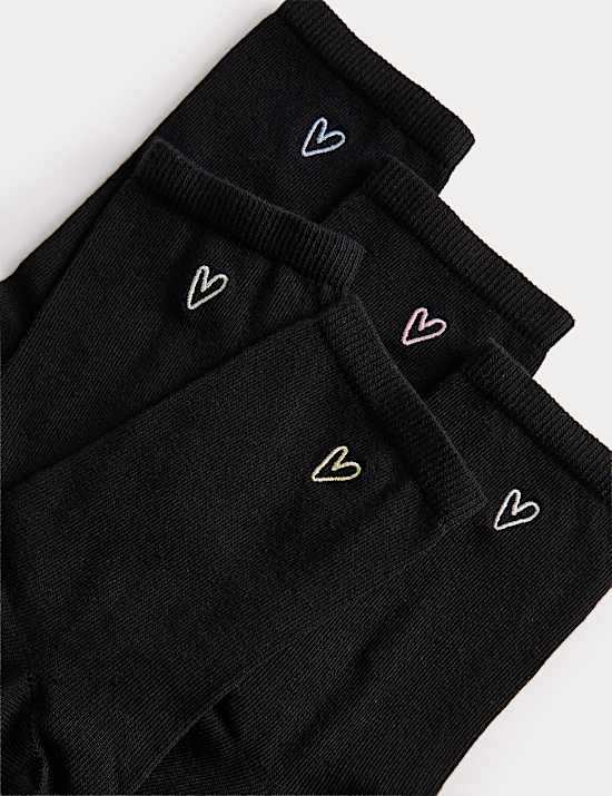 5 Pack Cotton Rich Embroidered Ankle High Socks