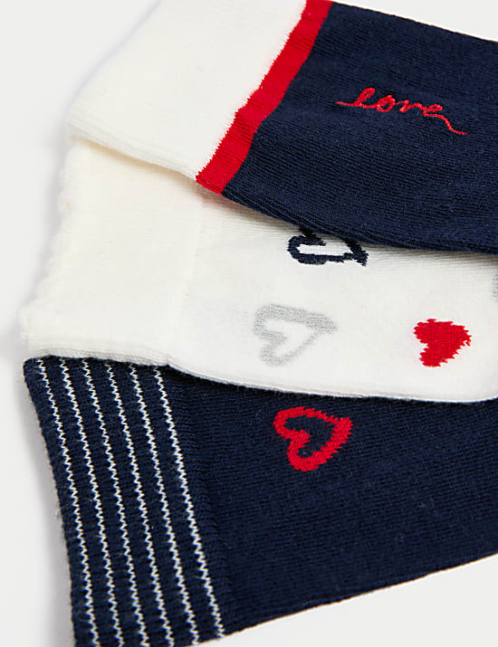 3pk Cotton Rich Love Heart Ankle High Socks